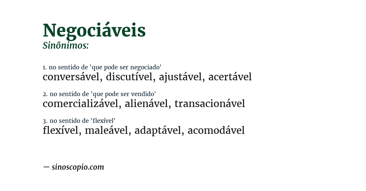 Sinônimo de negociáveis
