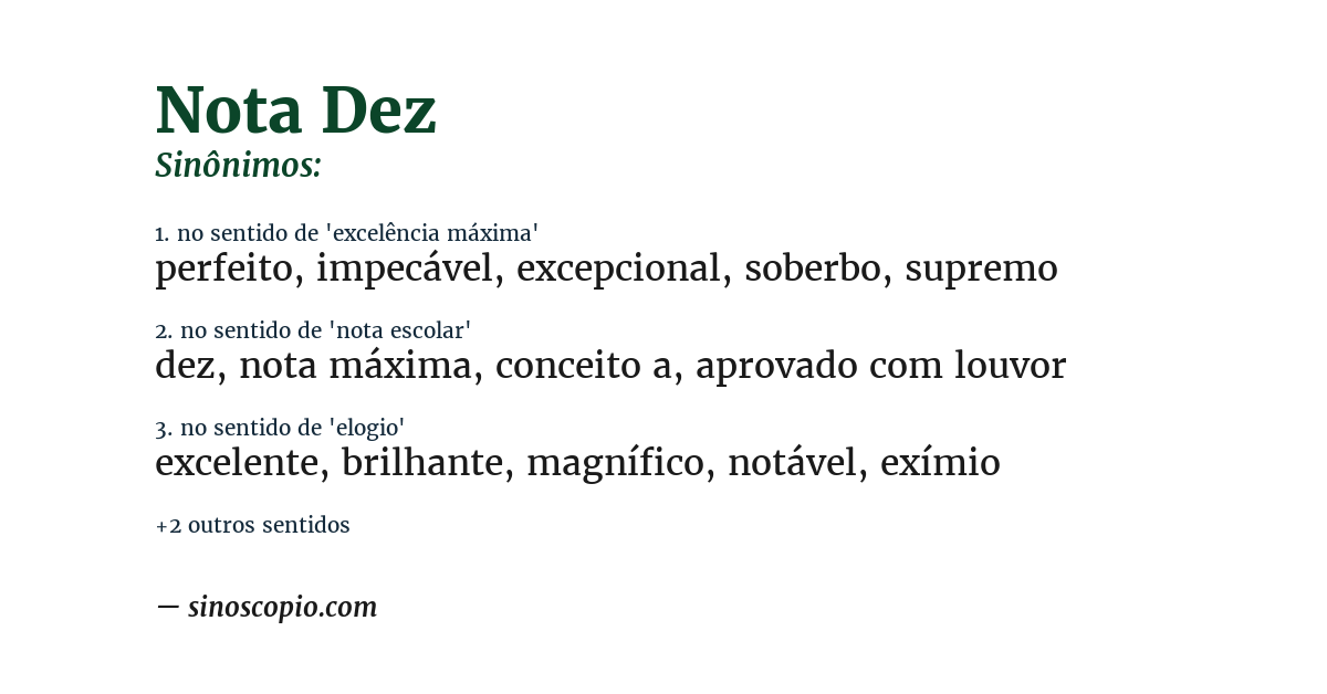Sinônimo de nota dez