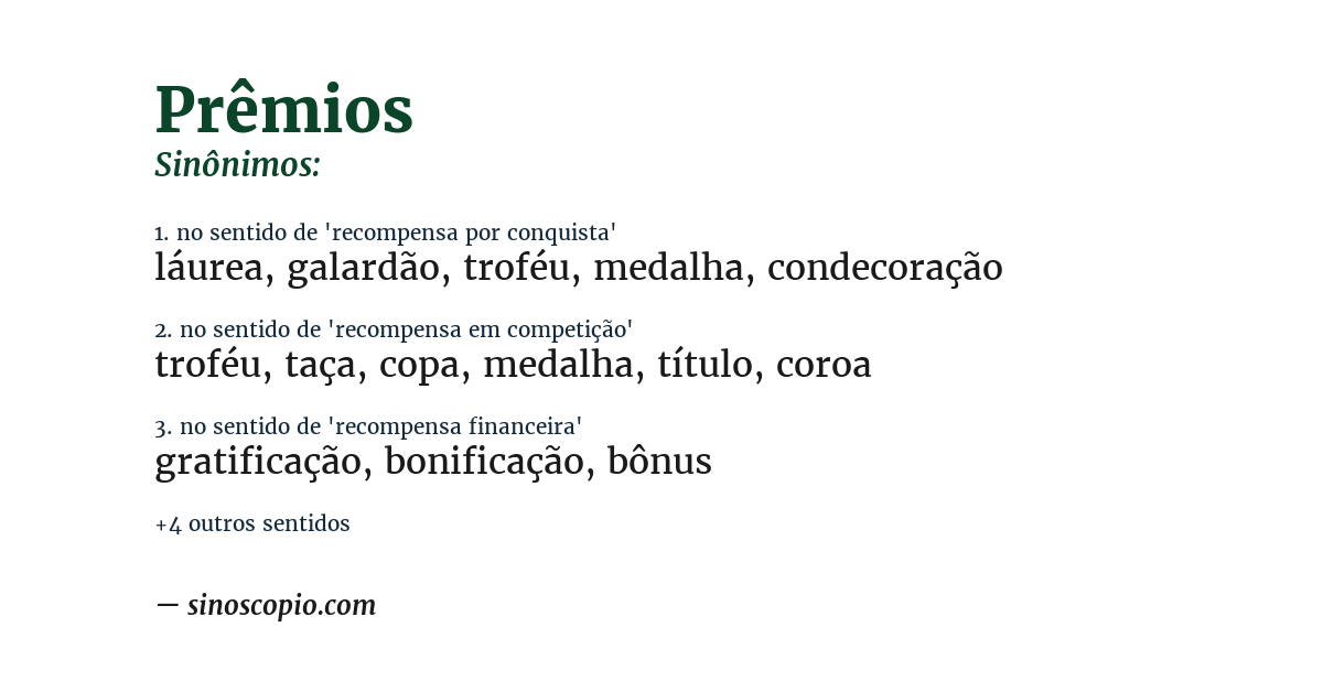 Sinônimo de prêmios