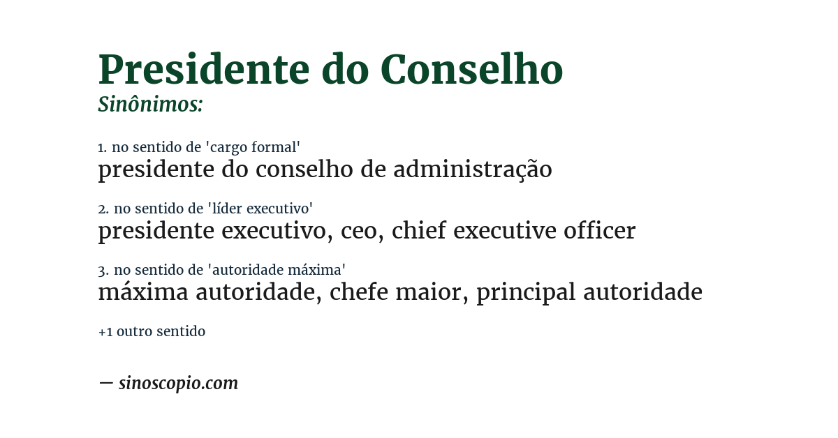 Sinônimo de presidente do conselho