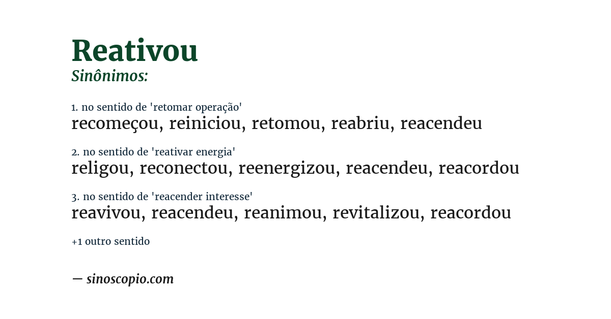 Sinônimo de reativou