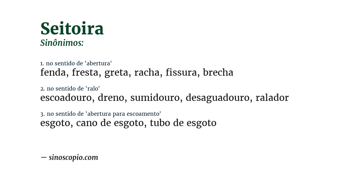 Sinônimo de seitoira