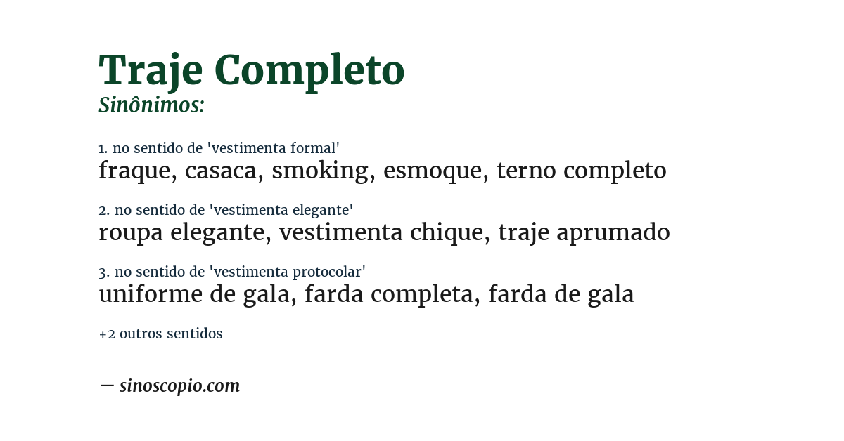 Sinônimo de traje completo