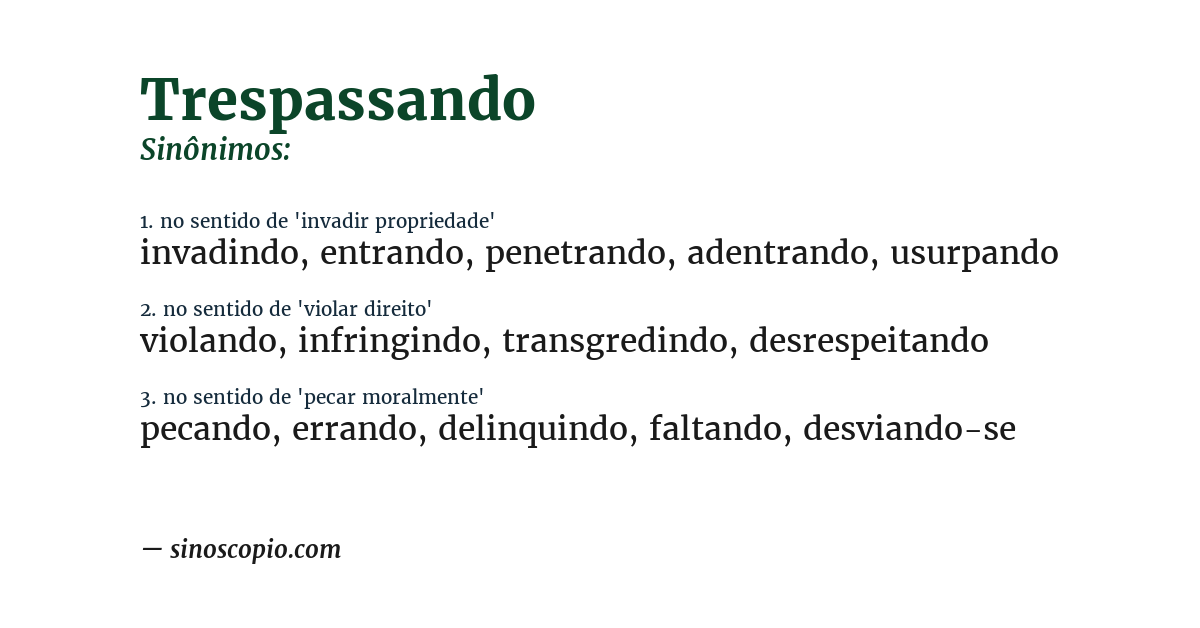 Sinônimo de trespassando