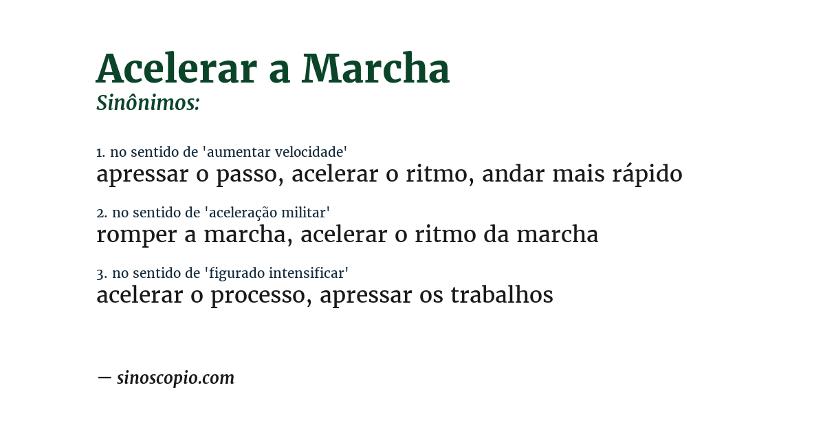 Sinônimo de acelerar a marcha