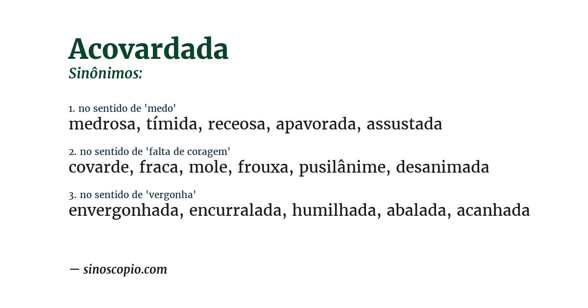 Sinônimo de acovardada