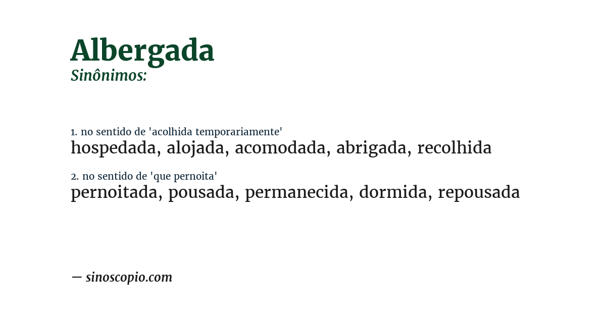 Sinônimo de albergada