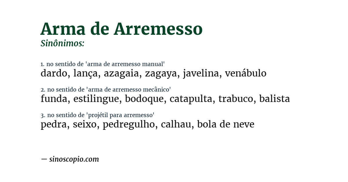 Sinônimo de arma de arremesso
