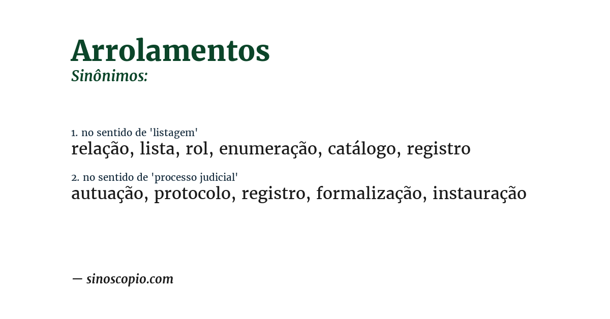 Sinônimo de arrolamentos