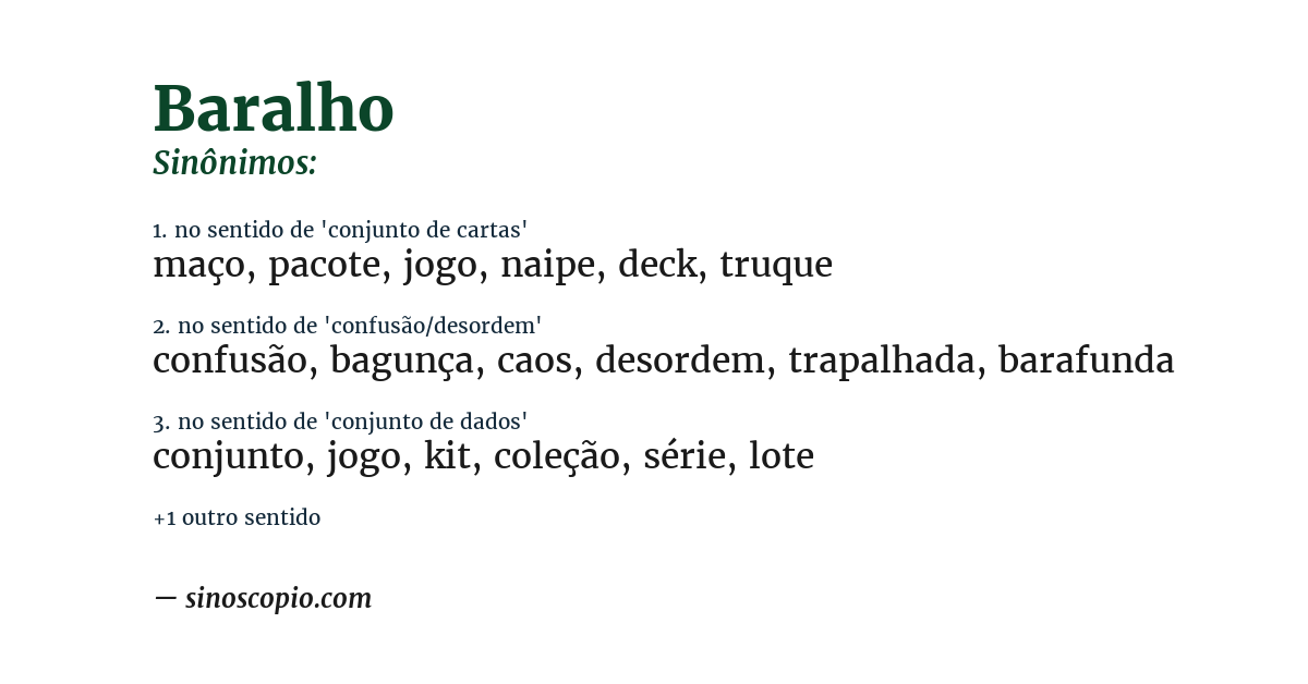 Sinônimo de baralho
