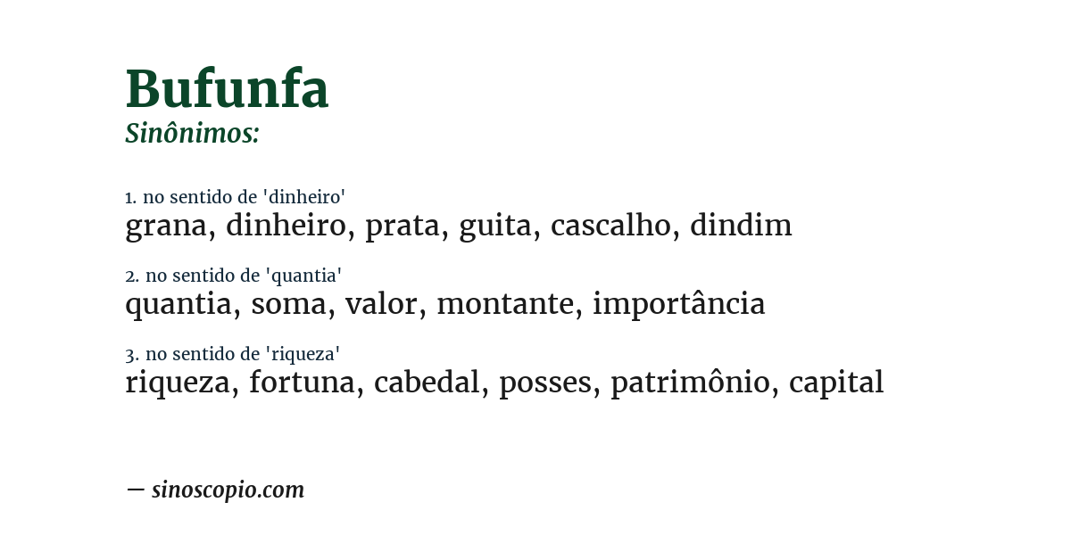 Sinônimo de bufunfa