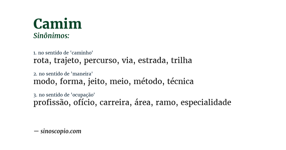 Sinônimo de camim
