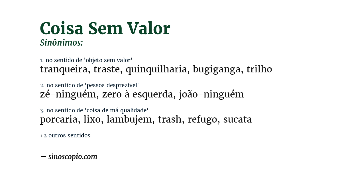Sinônimo de coisa sem valor