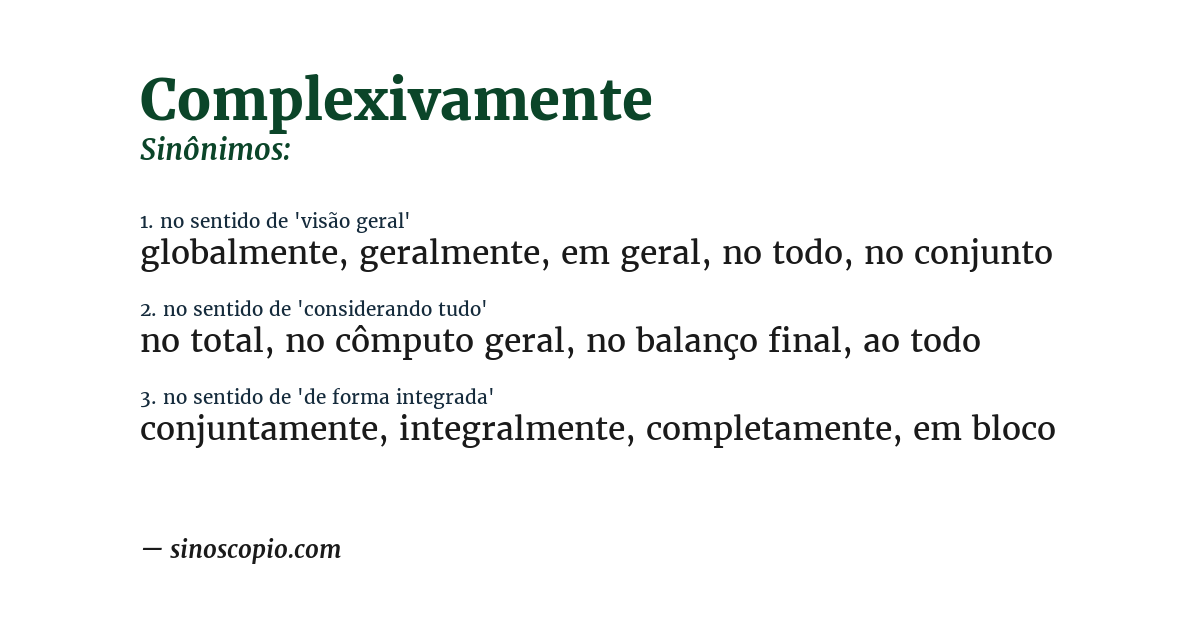 Sinônimo de complexivamente