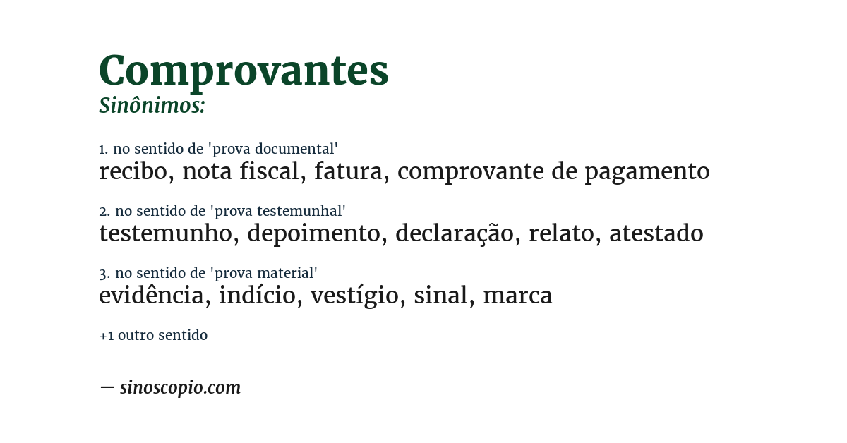 Sinônimo de comprovantes