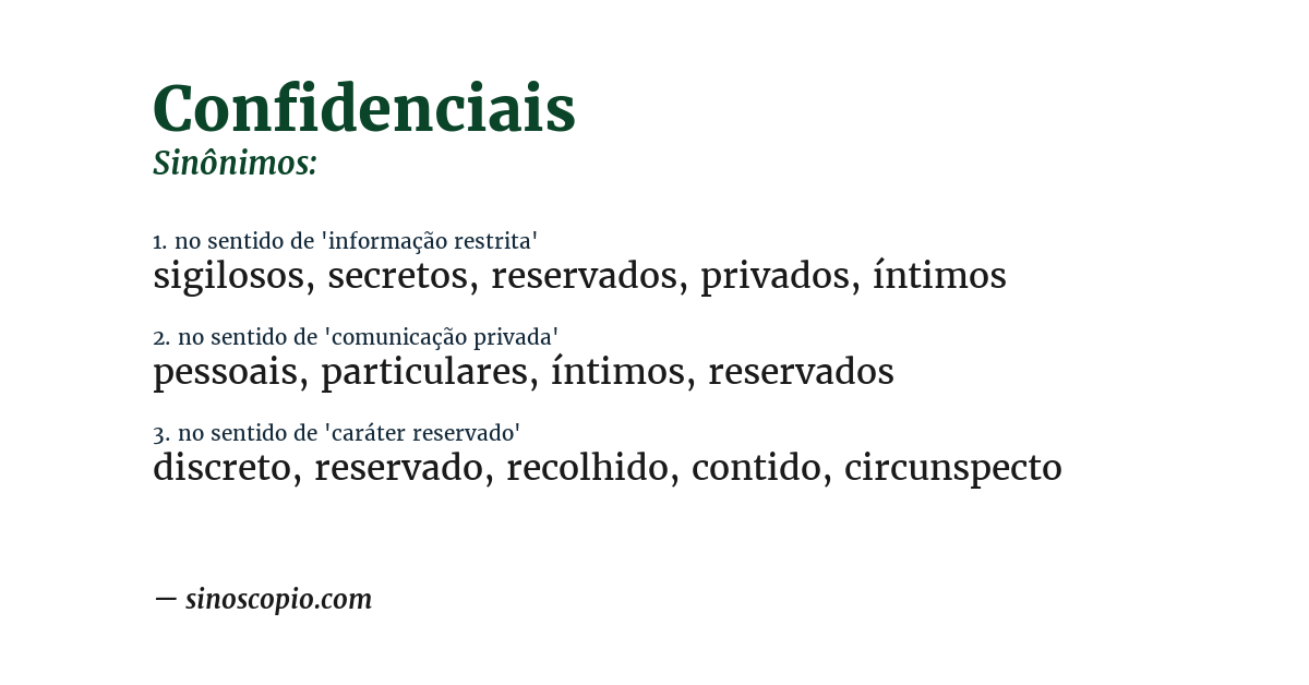 Sinônimo de confidenciais