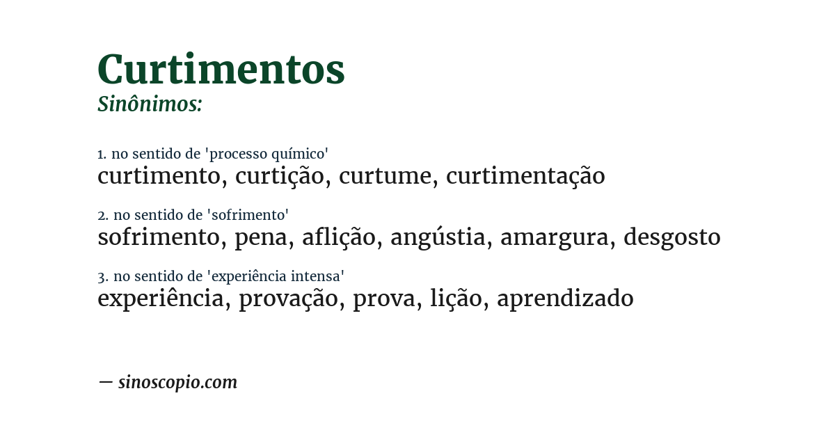 Sinônimo de curtimentos