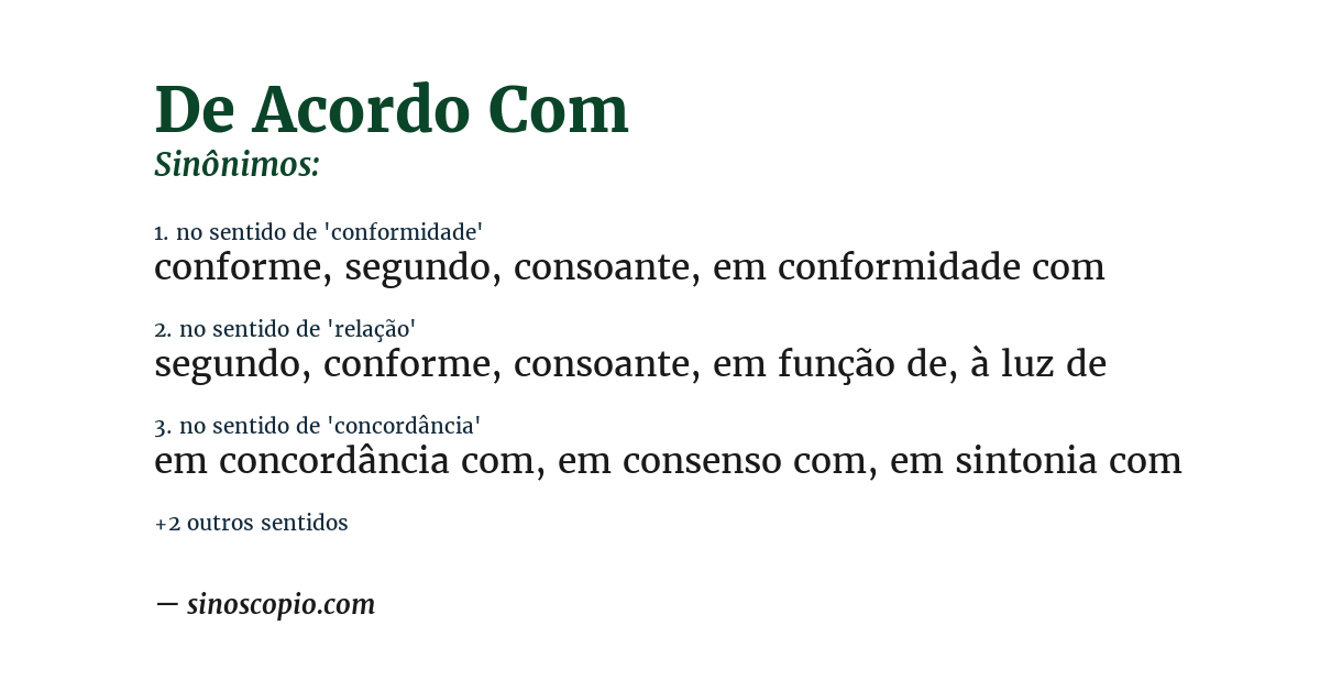 Sinônimo de de acordo com