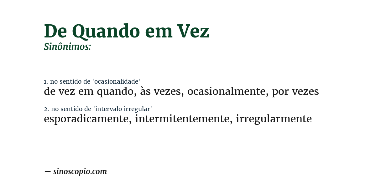 Sinônimo de de quando em vez
