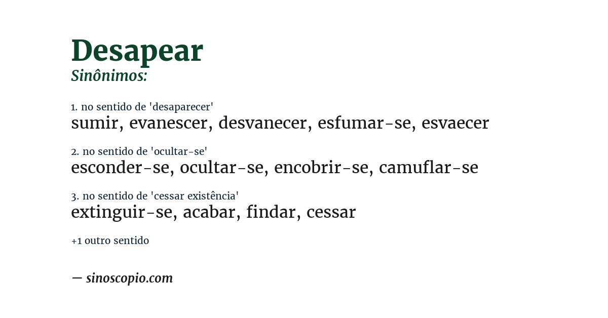 Sinônimo de desapear