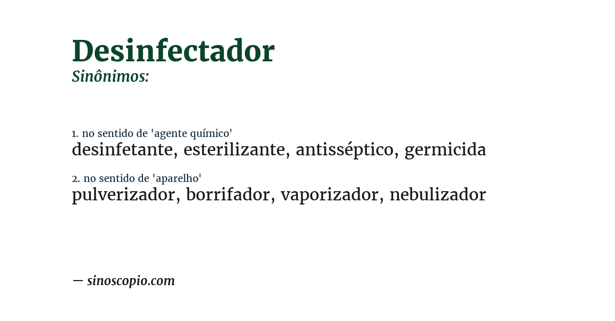 Sinônimo de desinfectador