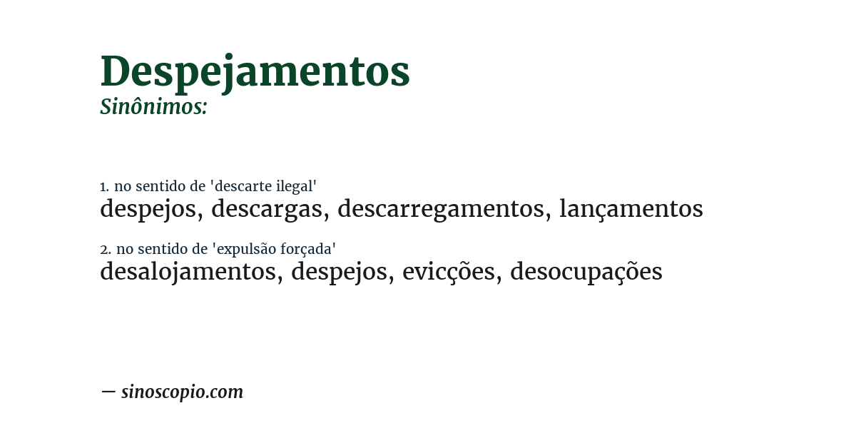 Sinônimo de despejamentos