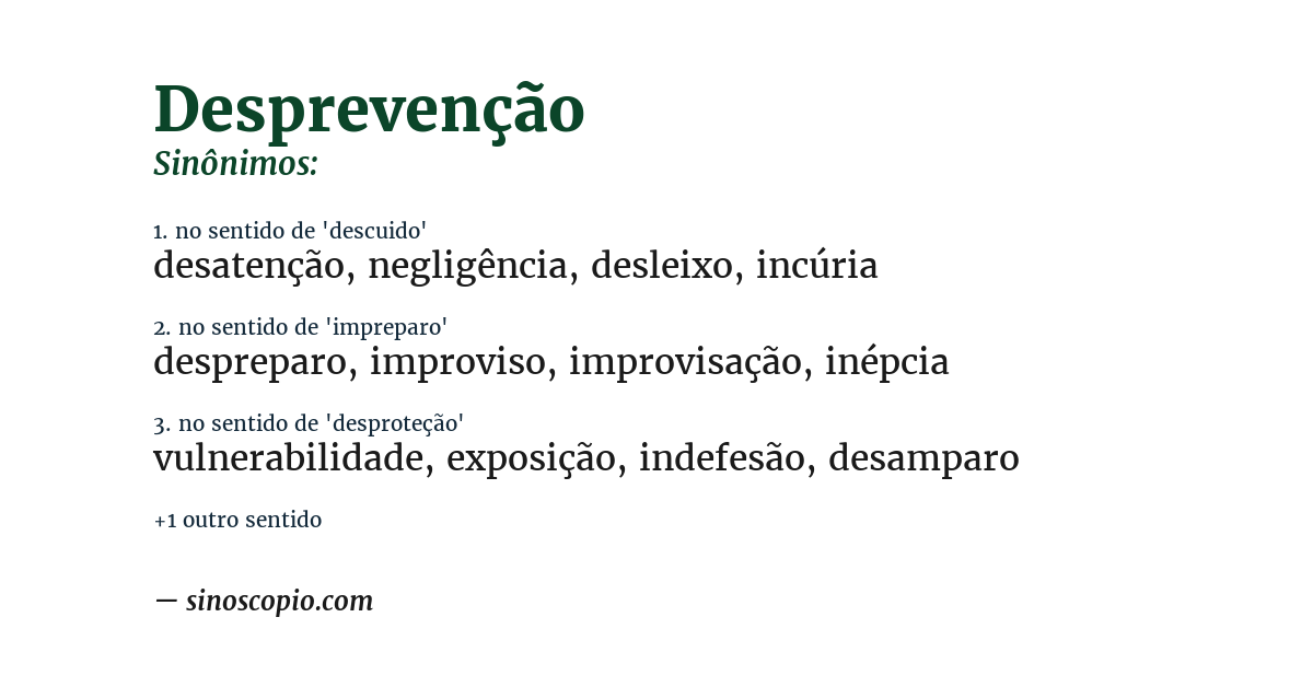 Sinônimo de desprevenção