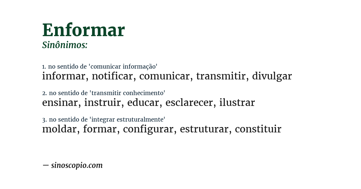 Sinônimo de enformar