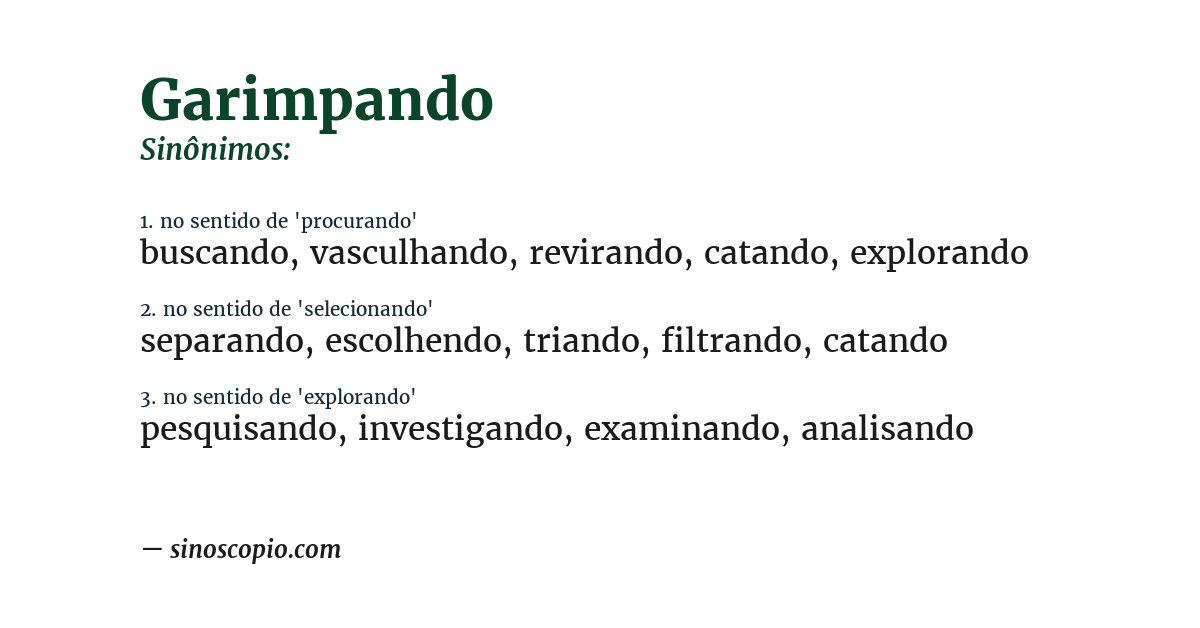 Sinônimo de garimpando