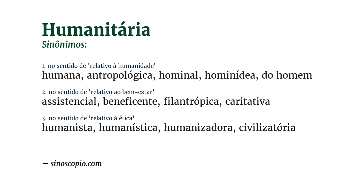 Sinônimo de humanitária