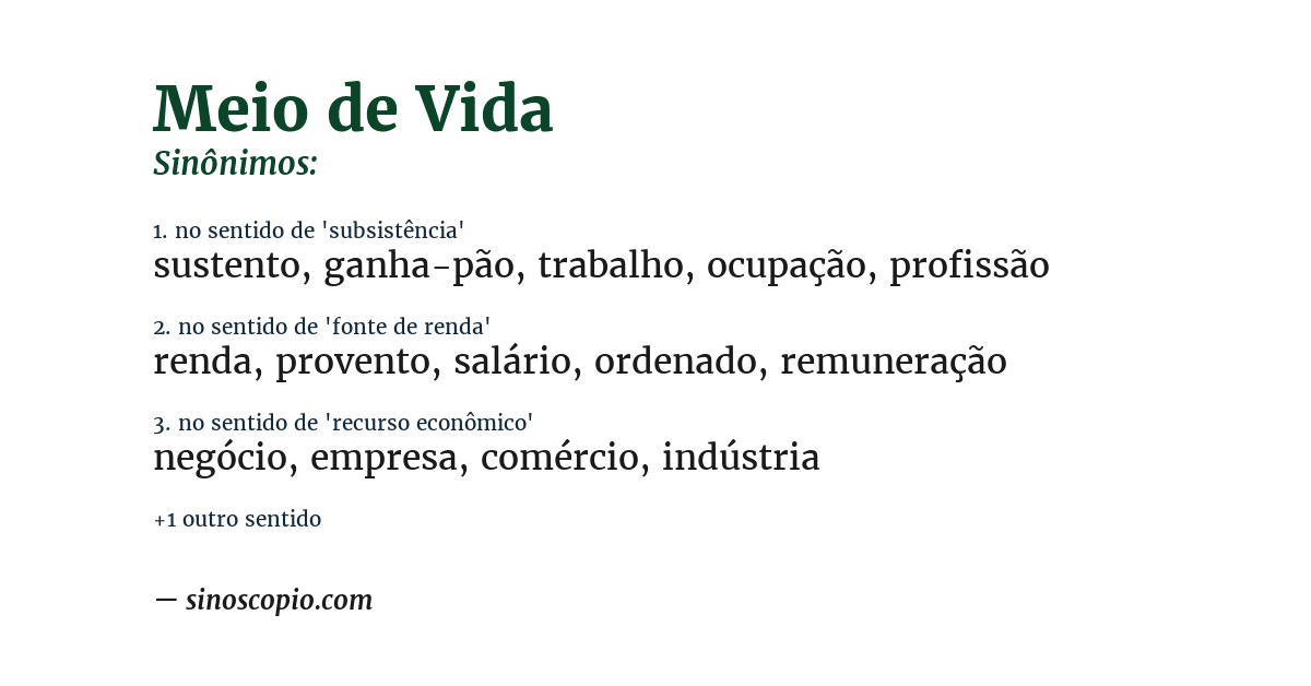 Sinônimo de meio de vida