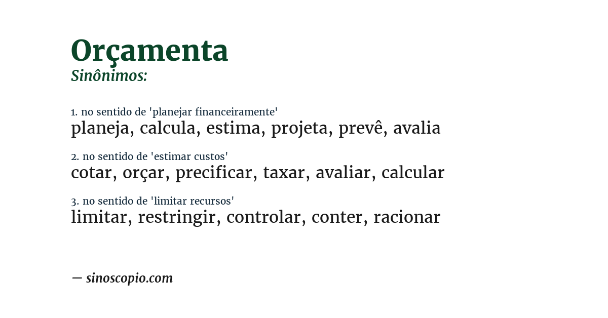 Sinônimo de orçamenta