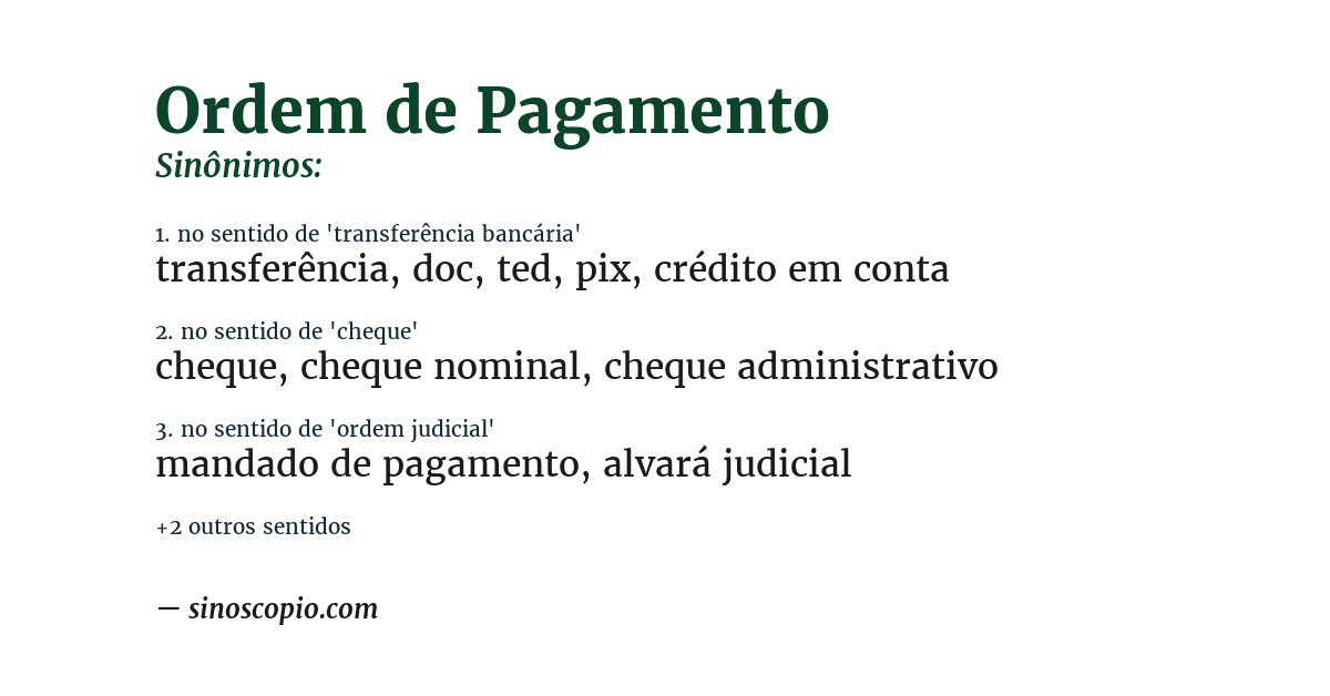Sinônimo de ordem de pagamento
