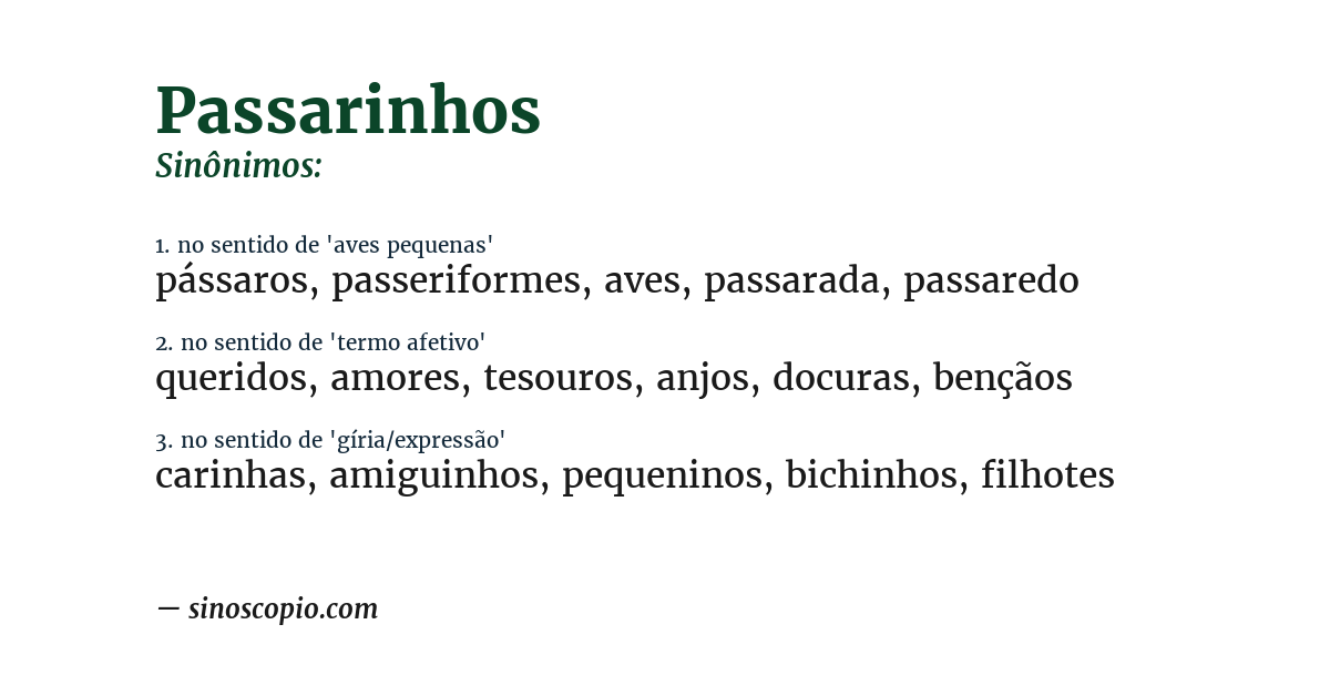Sinônimo de passarinhos