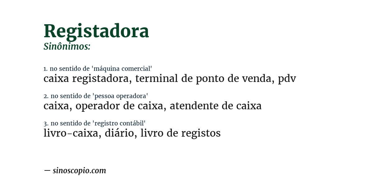 Sinônimo de registadora