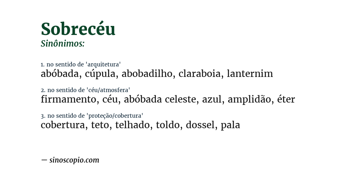 Sinônimo de sobrecéu