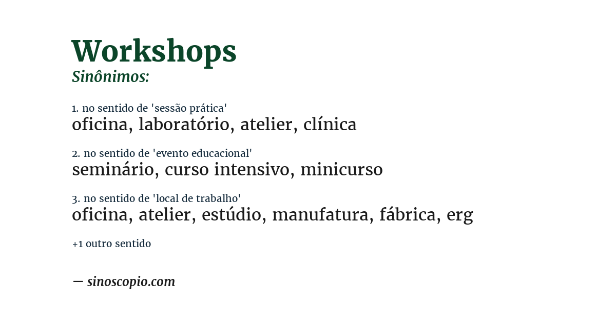 Sinônimo de workshops