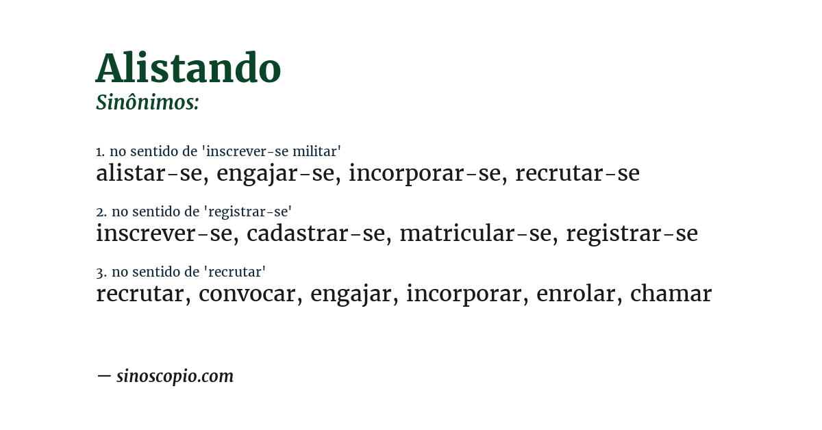 Sinônimo de alistando