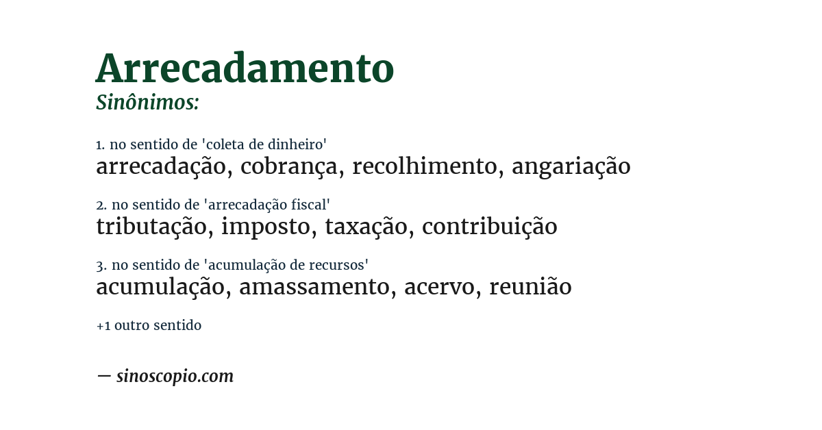 Sinônimo de arrecadamento