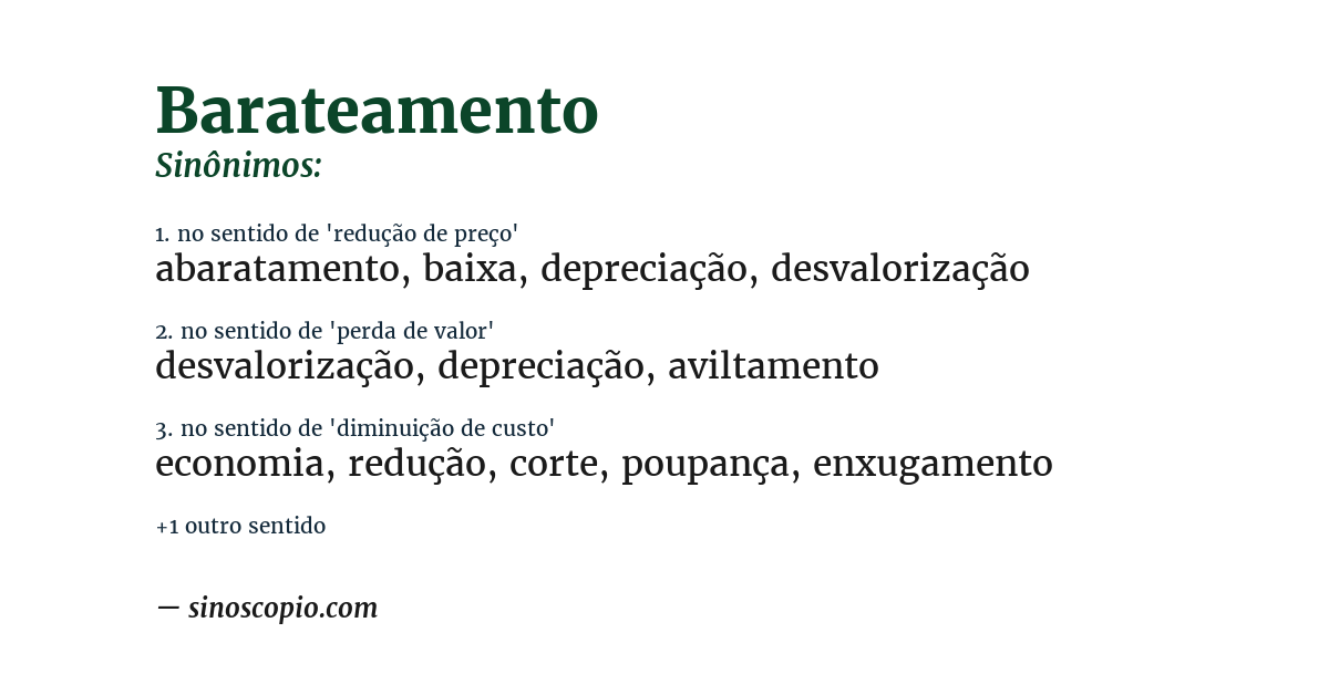Sinônimo de barateamento
