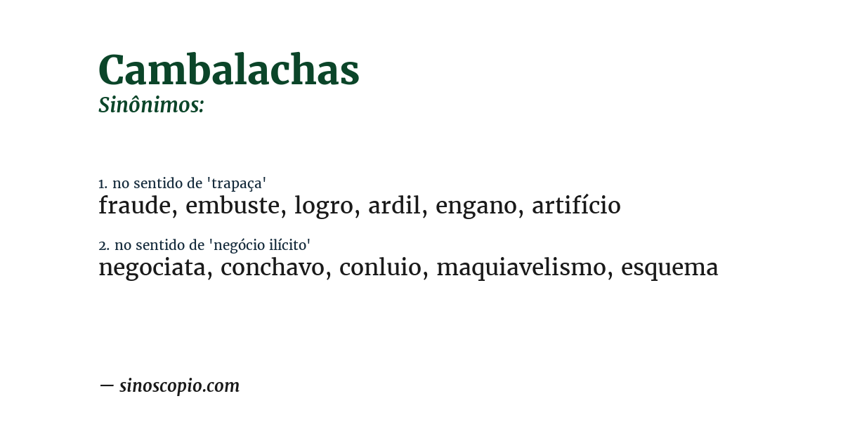 Sinônimo de cambalachas