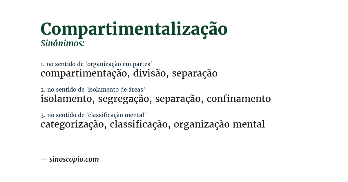 Sinônimo de compartimentalização
