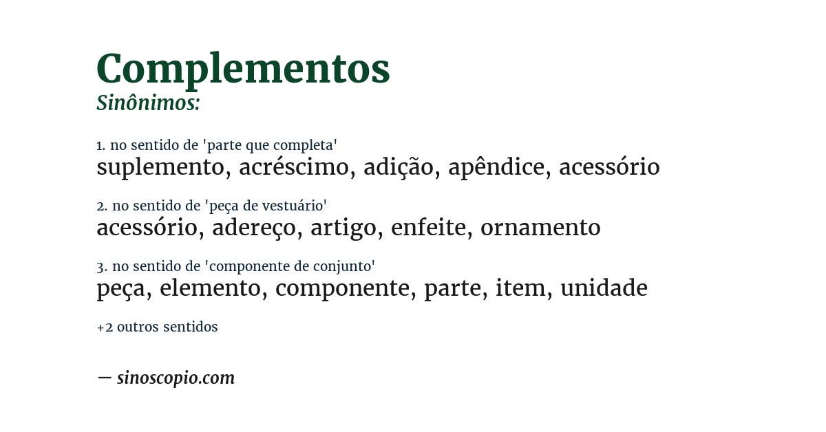 Sinônimo de complementos