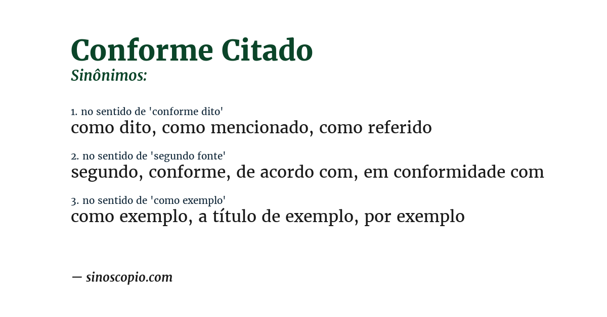 Sinônimo de conforme citado