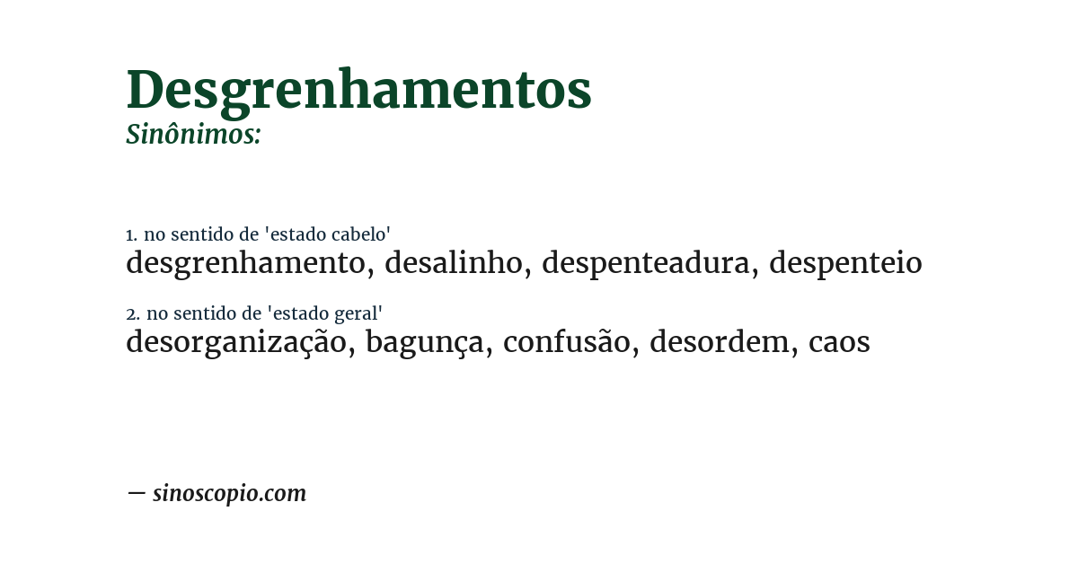 Sinônimo de desgrenhamentos