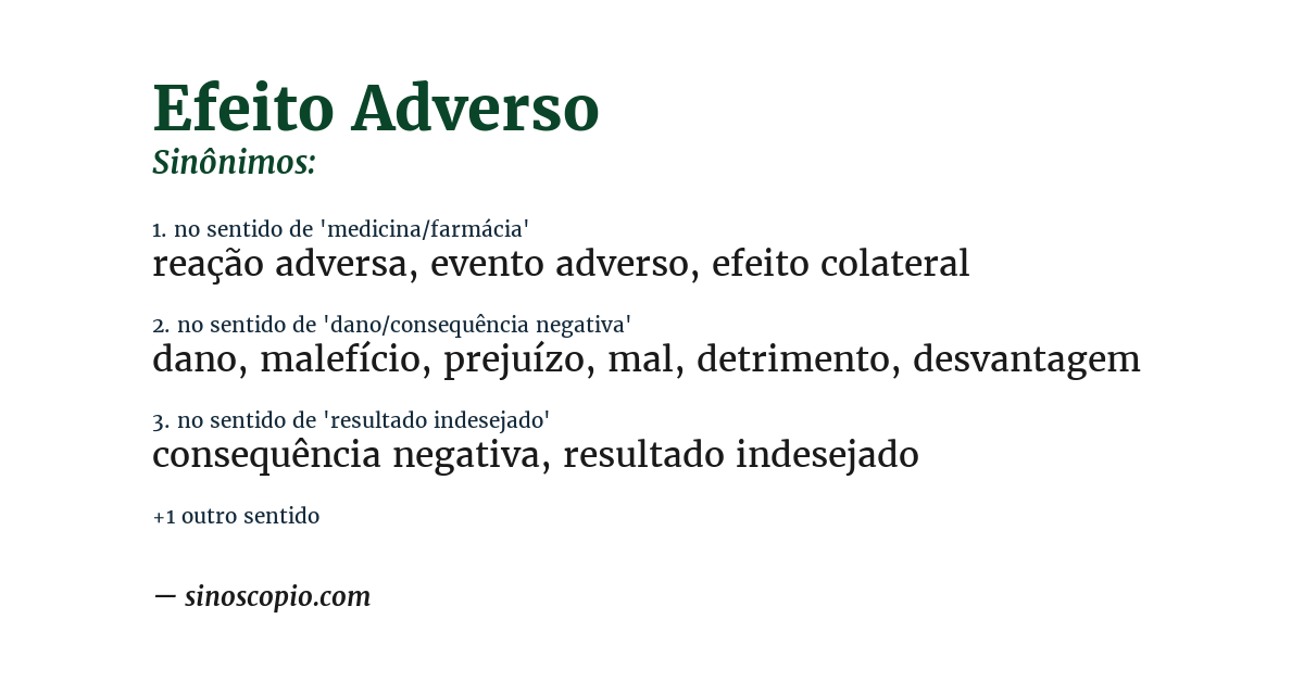 Sinônimo de efeito adverso