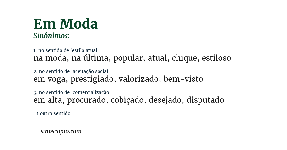 Sinônimo de em moda