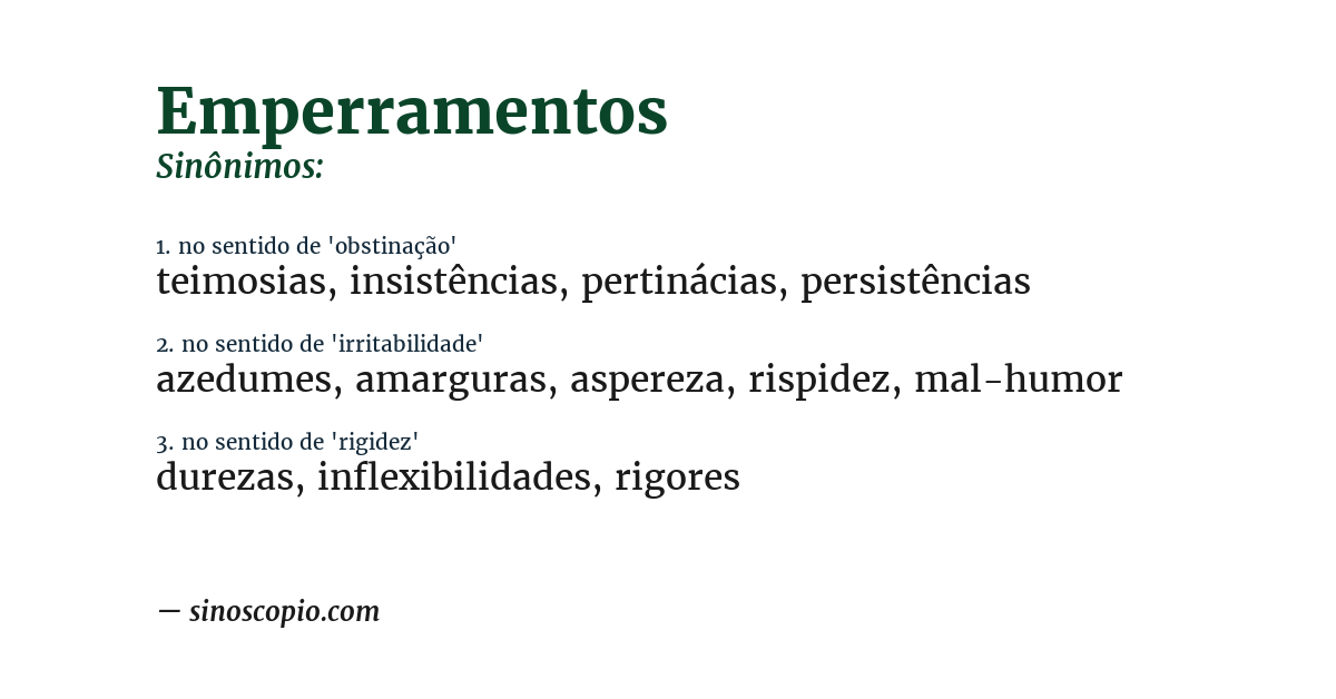 Sinônimo de emperramentos