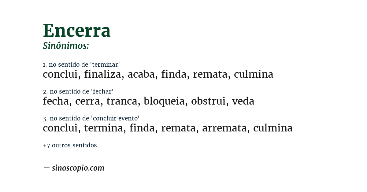 Sinônimo de encerra