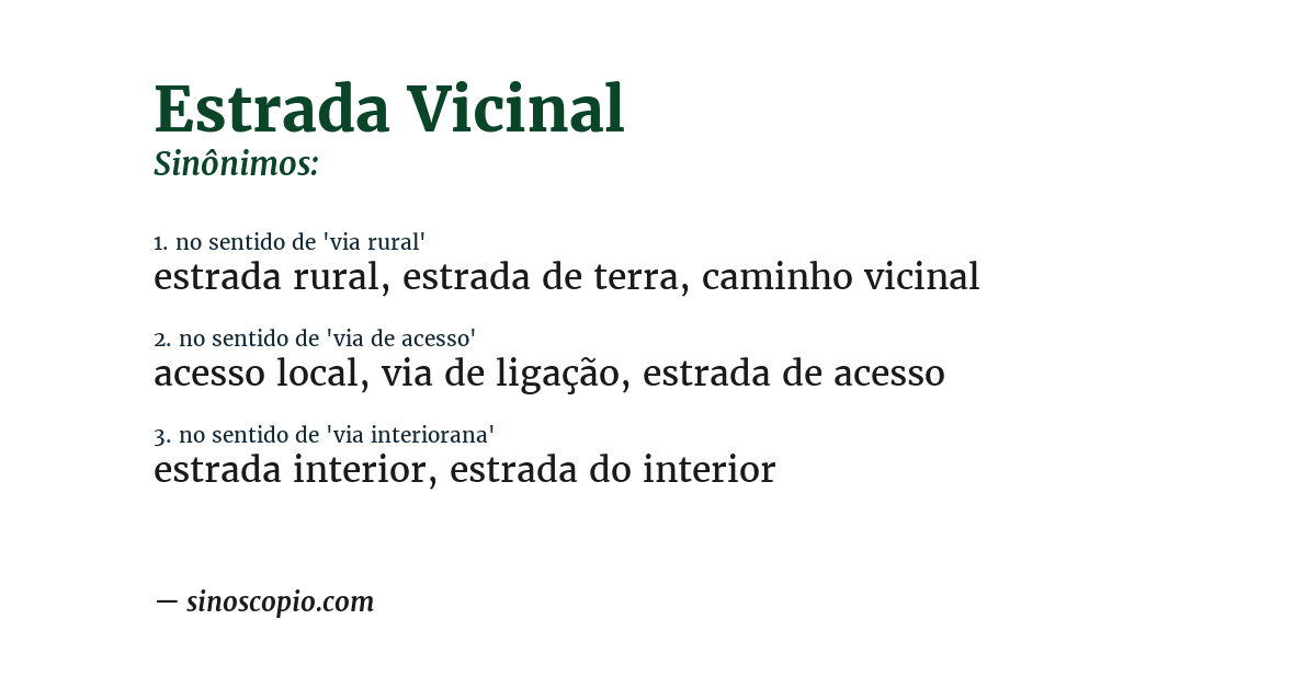 Sinônimo de estrada vicinal